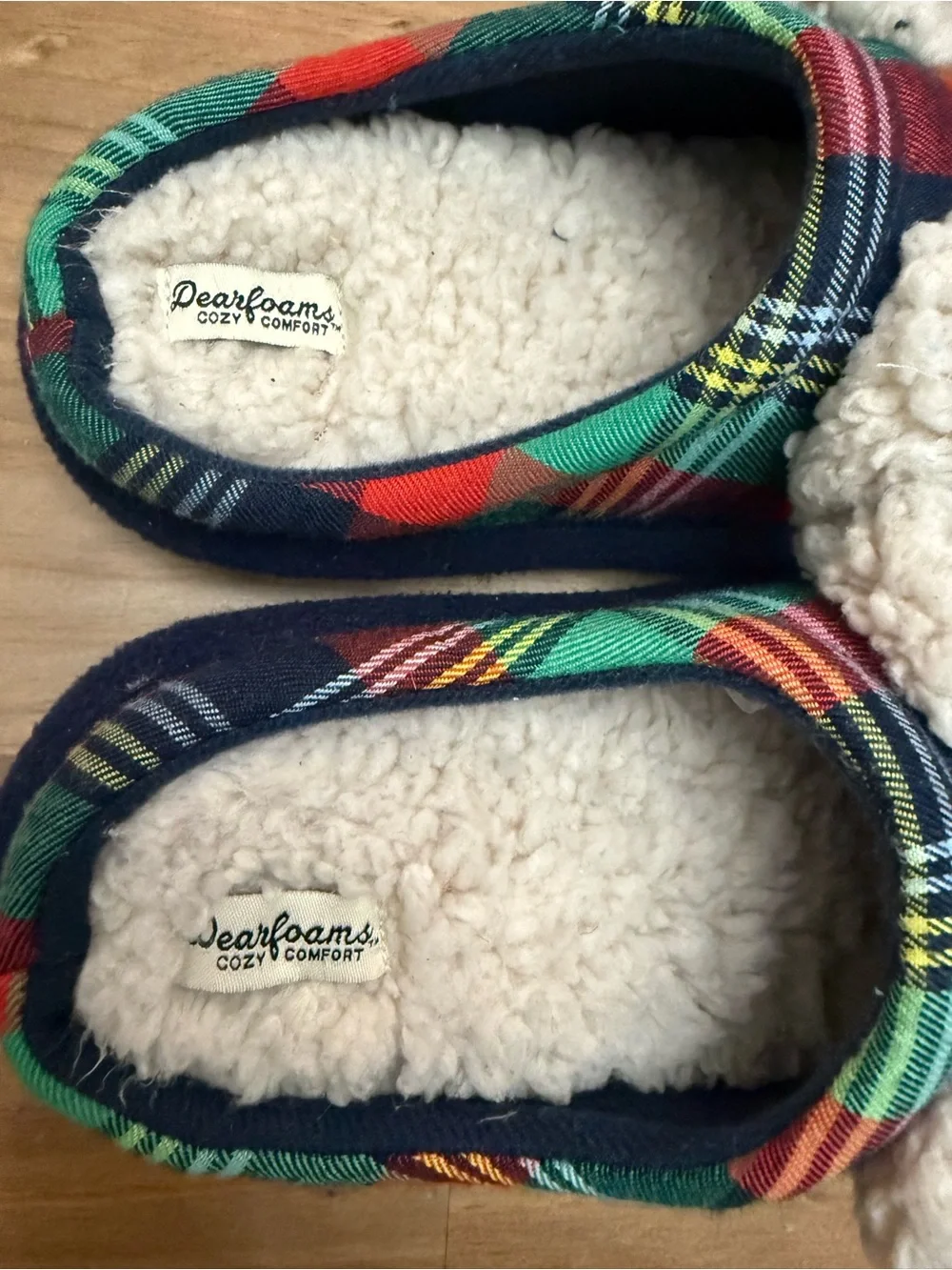 dearfoams Kids Plaid 'Lil Bear' Slip-On Slippers in Red and Green size 2/3~ NWOT